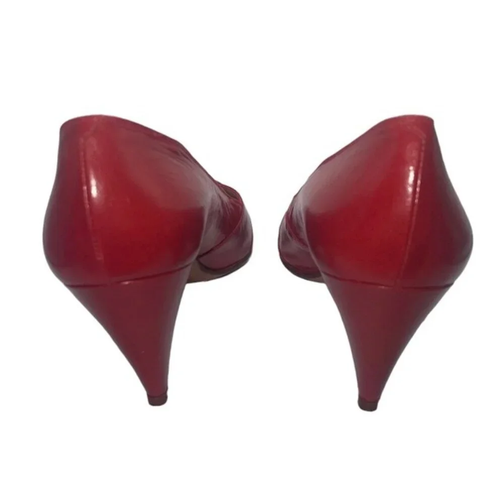 MAUD FRIZON Heels Women’s‎ Size 37 EU Red Leather Vintage Rounded Toe 3